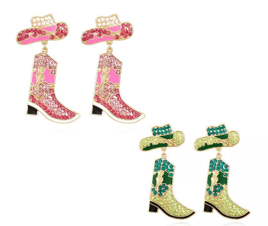 Cowgirl boots earrings| Pink Cowboy boot earrings|Cowboy earrings|Crystal earrings - Pink Fantasma 